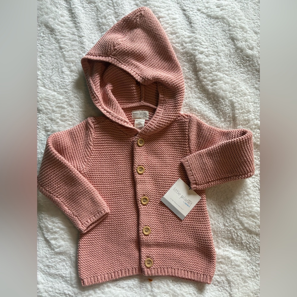 Little Planet Organic by Carters Pink Knit Baby Sweater with Hood